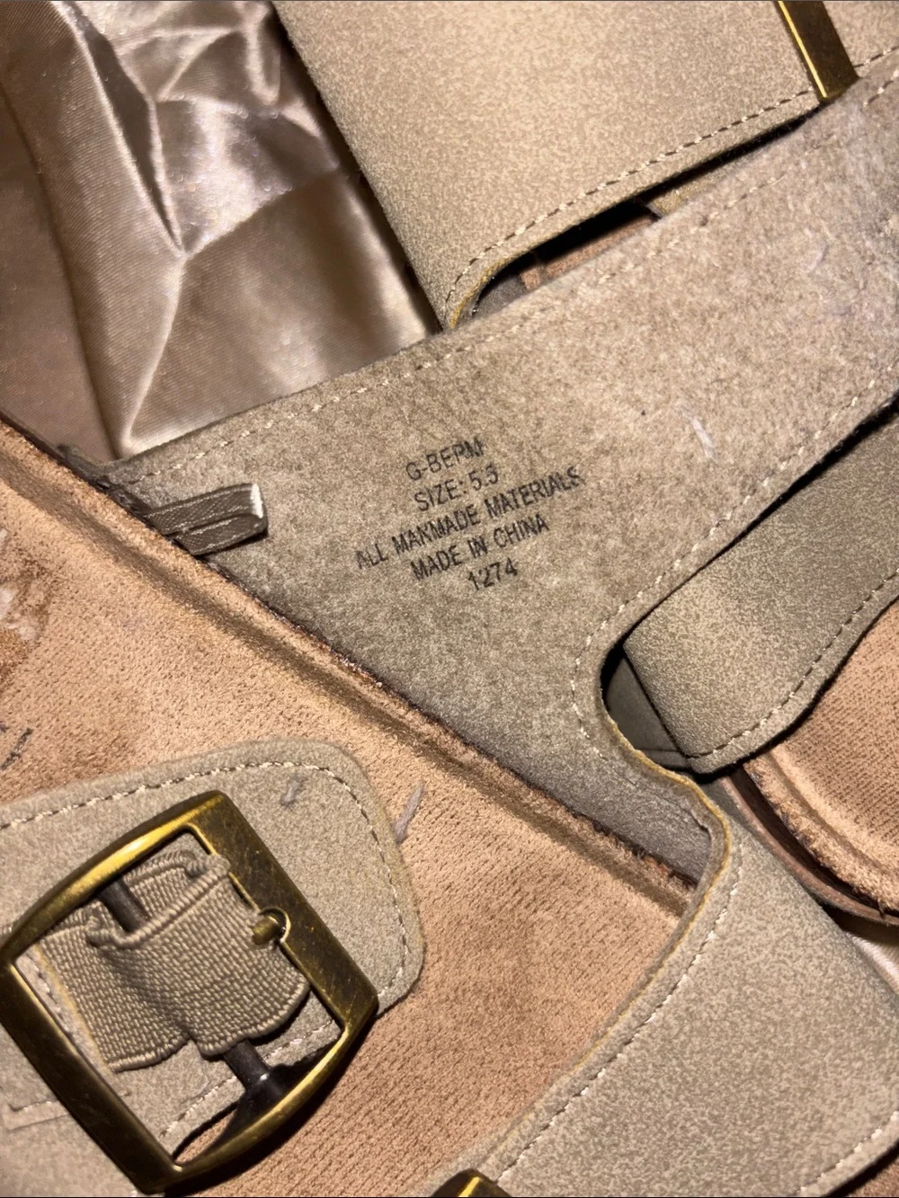 Madden Girl Taupe Double-Buckle Slide Sandals with Gold Buckles